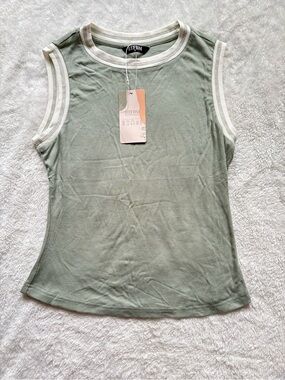Ribbed Sleeveless Tank Top - Sage Green BTFBM